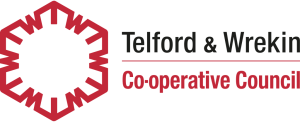 Telford & Wrekin Co-operative Council logo with Between Us app download link